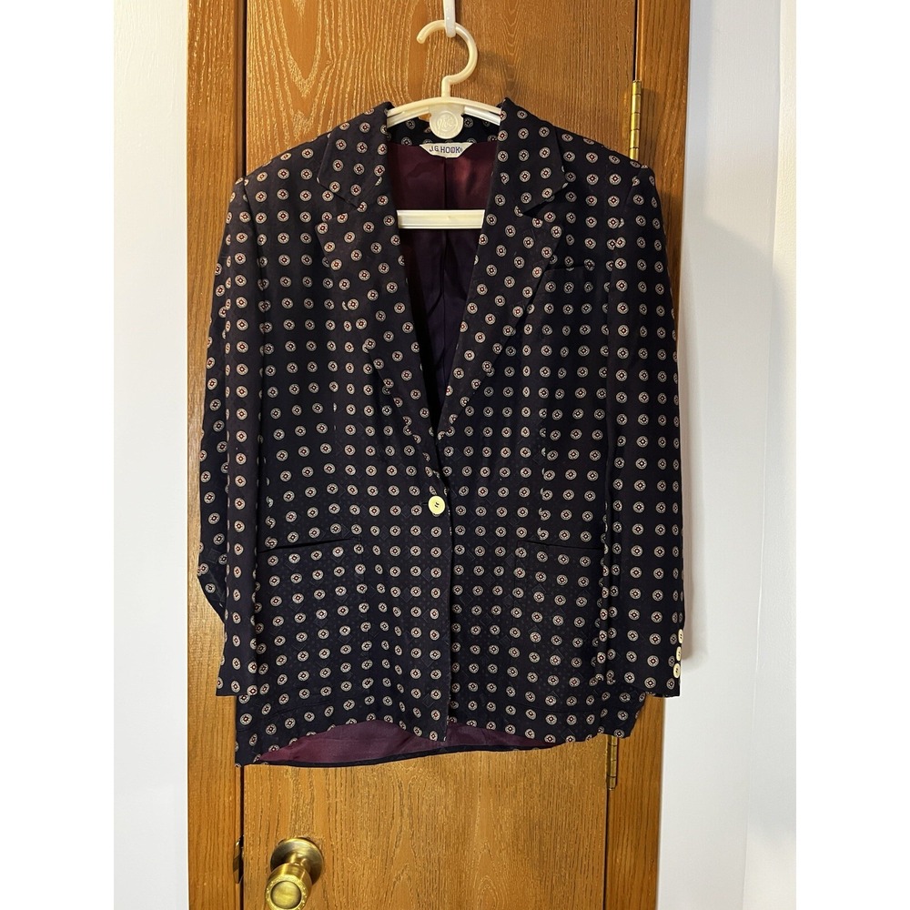 VTG JG Hook Blazer Wm‎ Sz 6 Navy Embroidered Jacket Nautical 80s 90s Retro Prep
